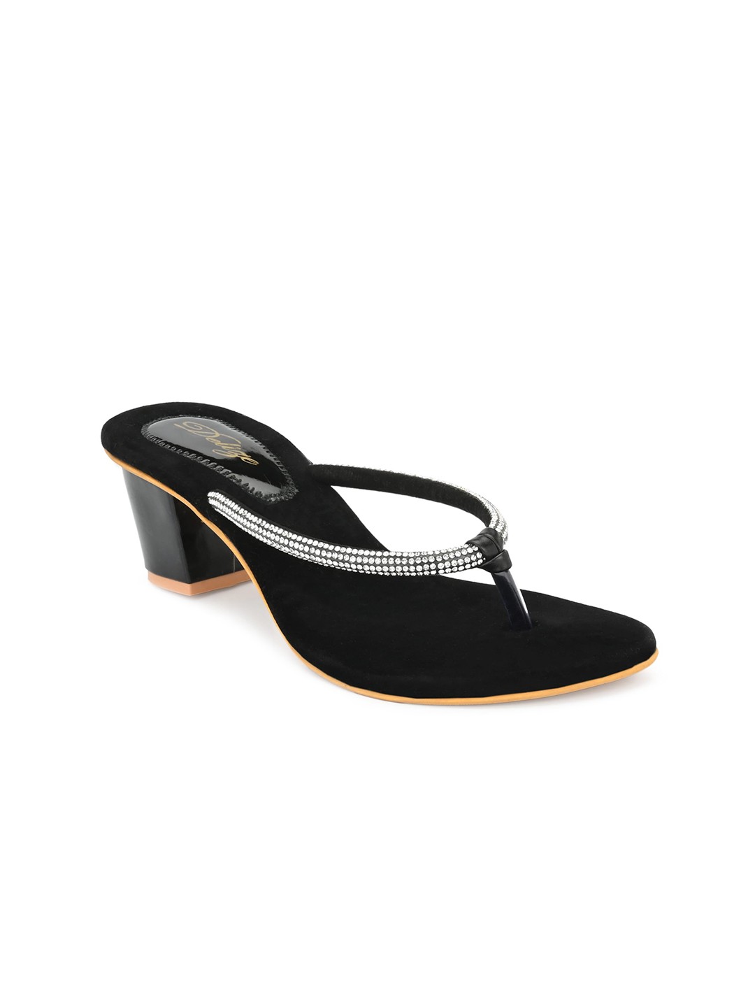 

Delize Black Embellished Party Block Sandals