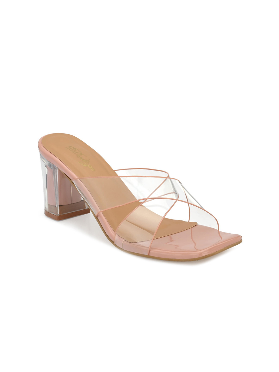 

Delize Pink Textured Party Block Sandals with Buckles