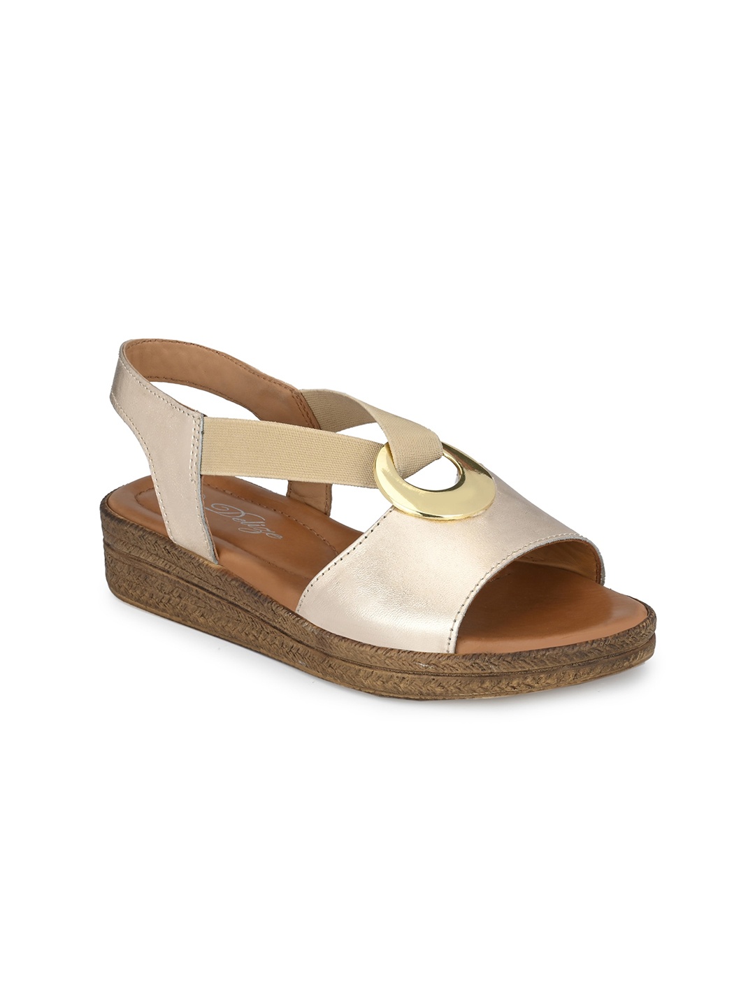 

Delize Gold-Toned Leather Party Flatform Sandals