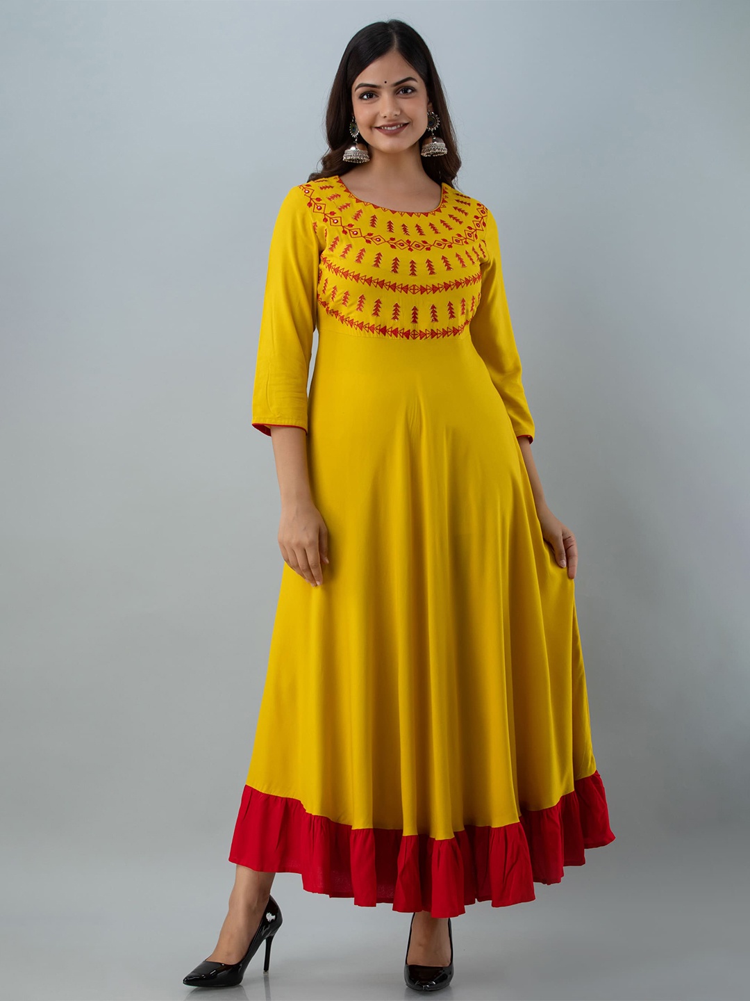 

KIMAYRA Yellow Ethnic Maxi Dress