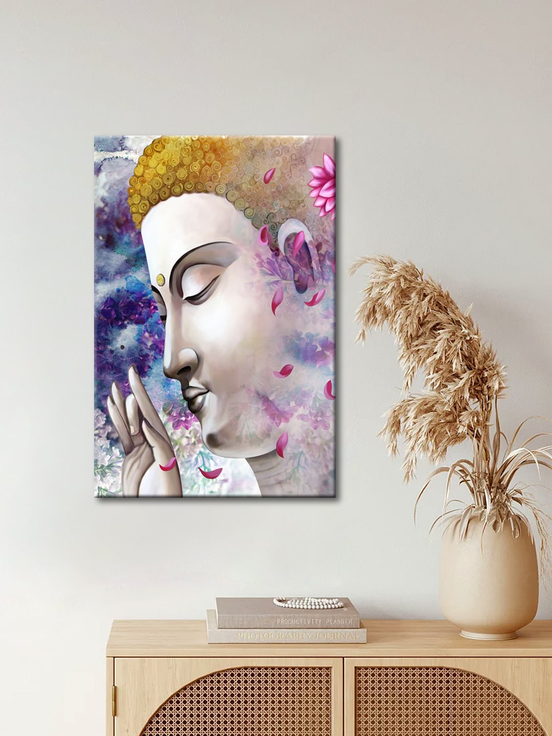 

999Store Blue & Pink Lord Buddha Face Canvas Painting, Brown