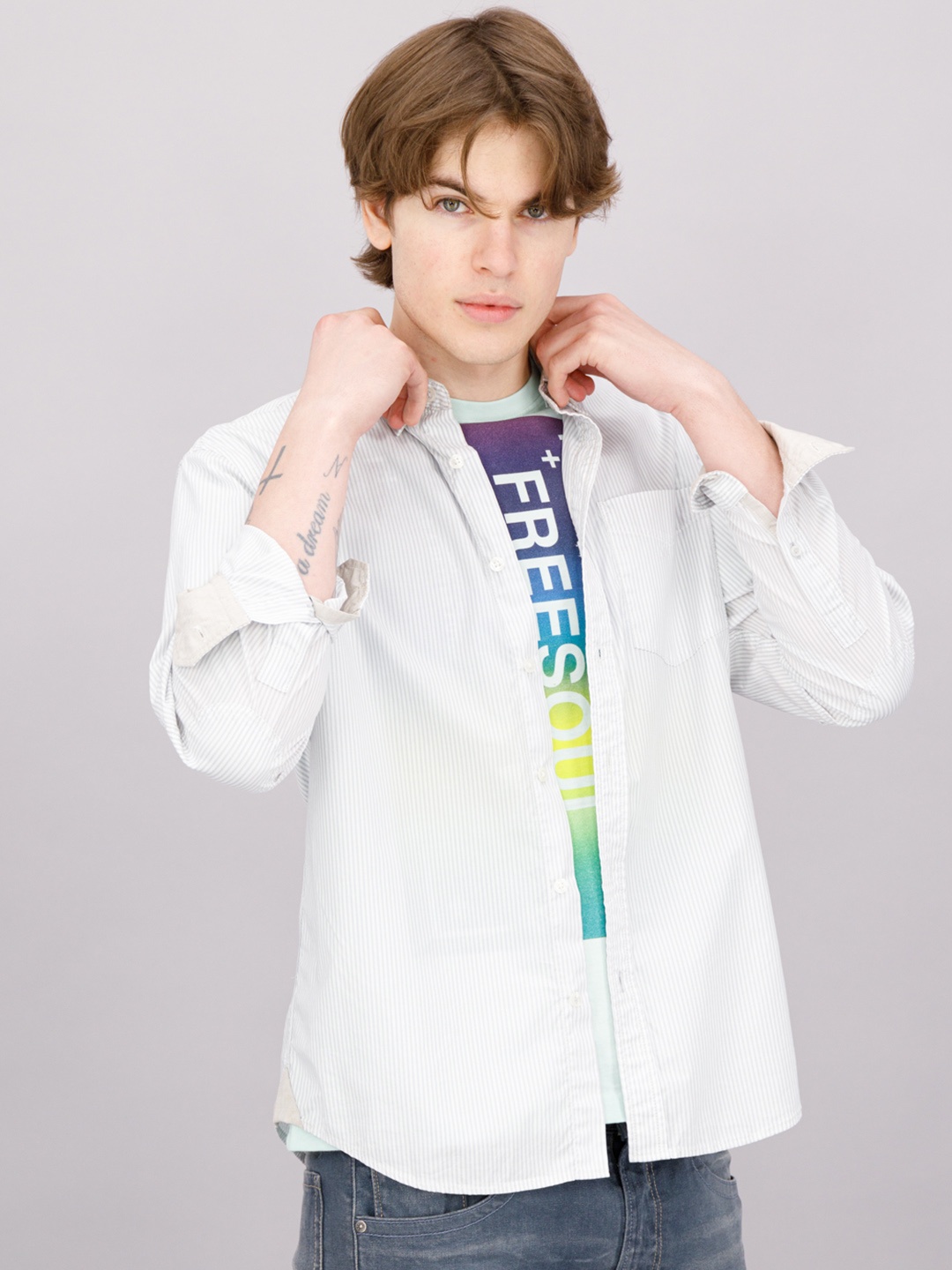 

FREESOUL Men Grey Casual Shirt