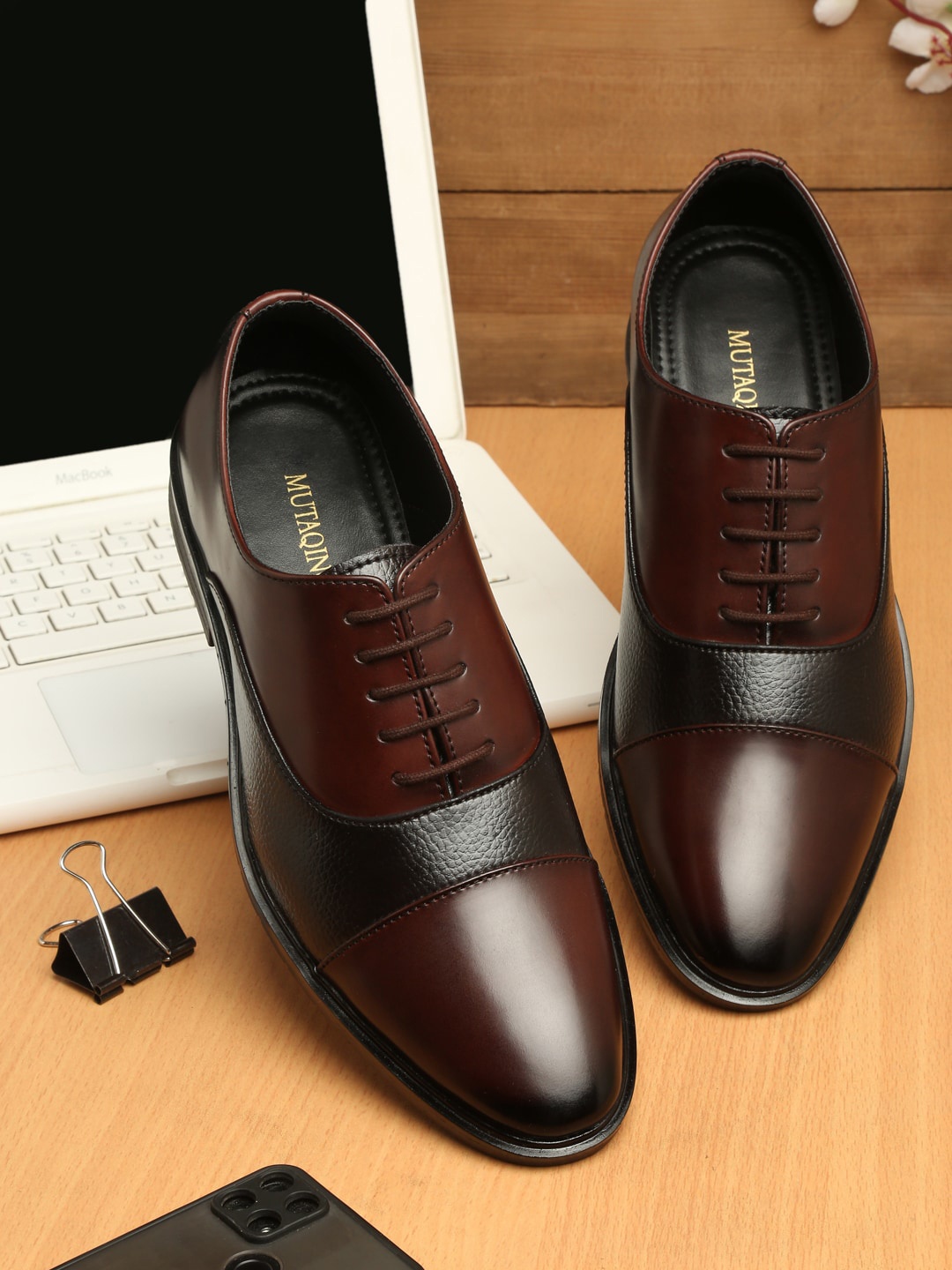 

MUTAQINOTI Men Maroon Solid Formal Oxfords