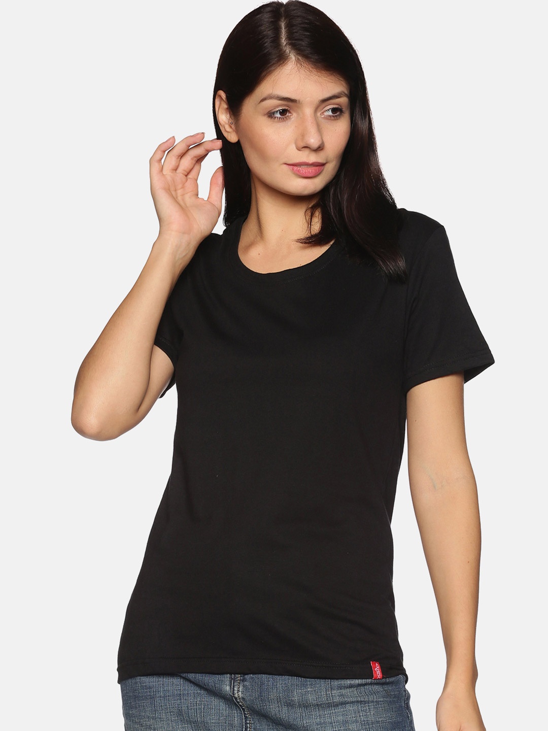 

NOT YET by us Women Black Cotton T-shirt