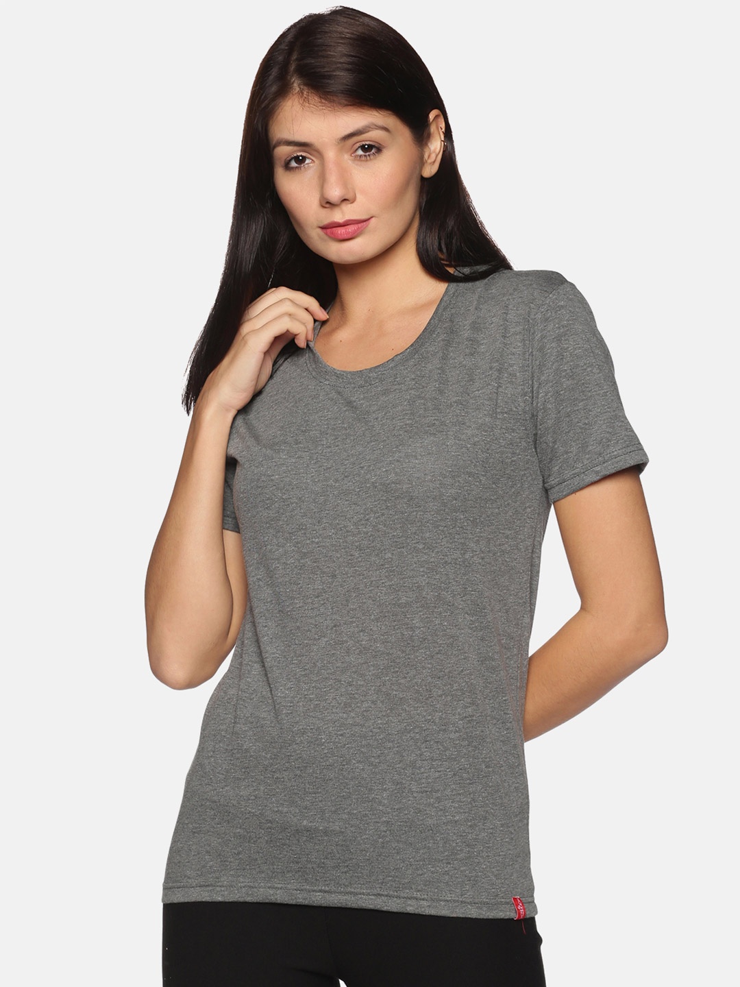 

NOT YET by us Women Grey Melange Cotton T-shirt