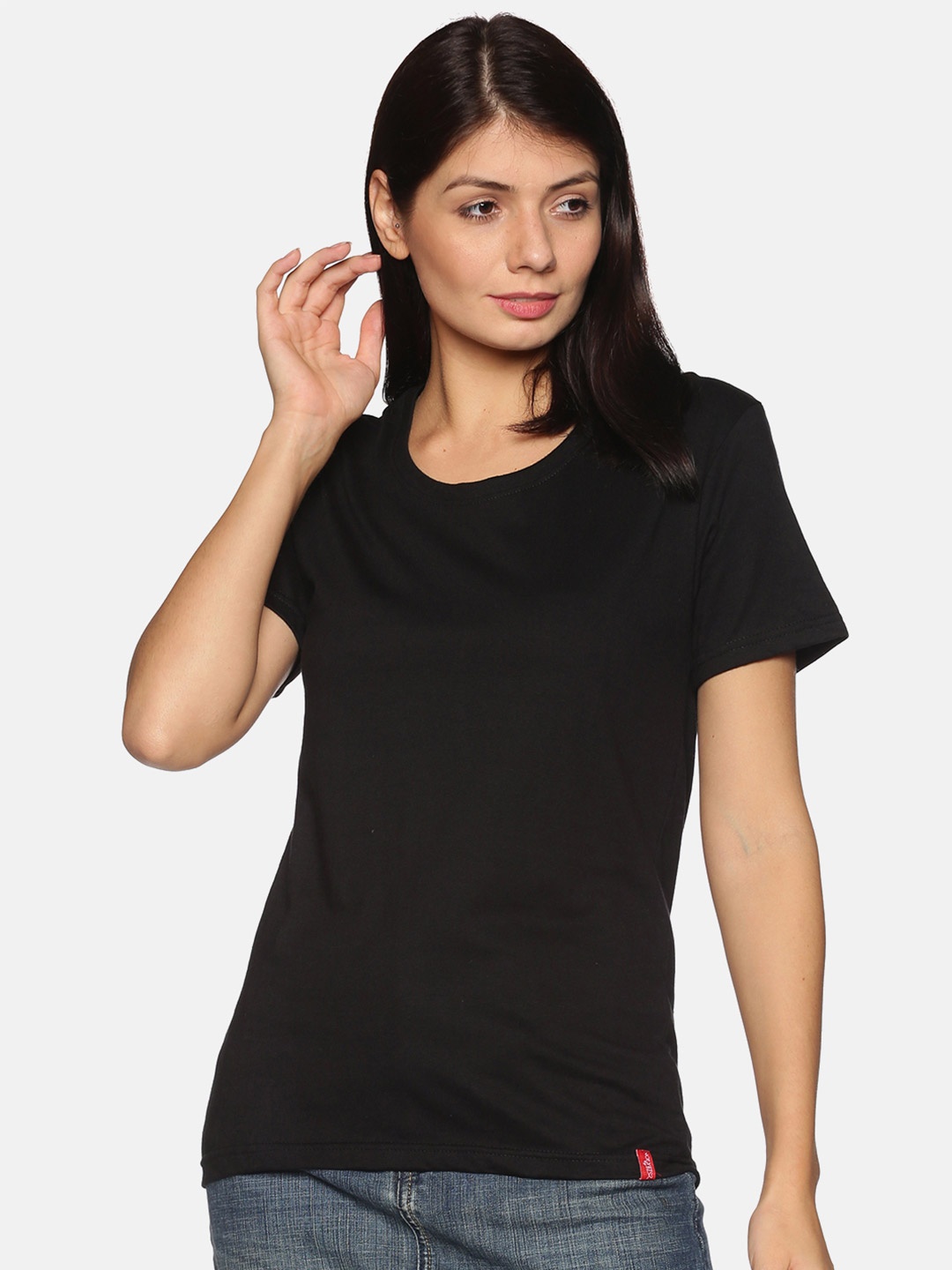 

NOT YET by us Women Black Cotton Round Neck T-shirt