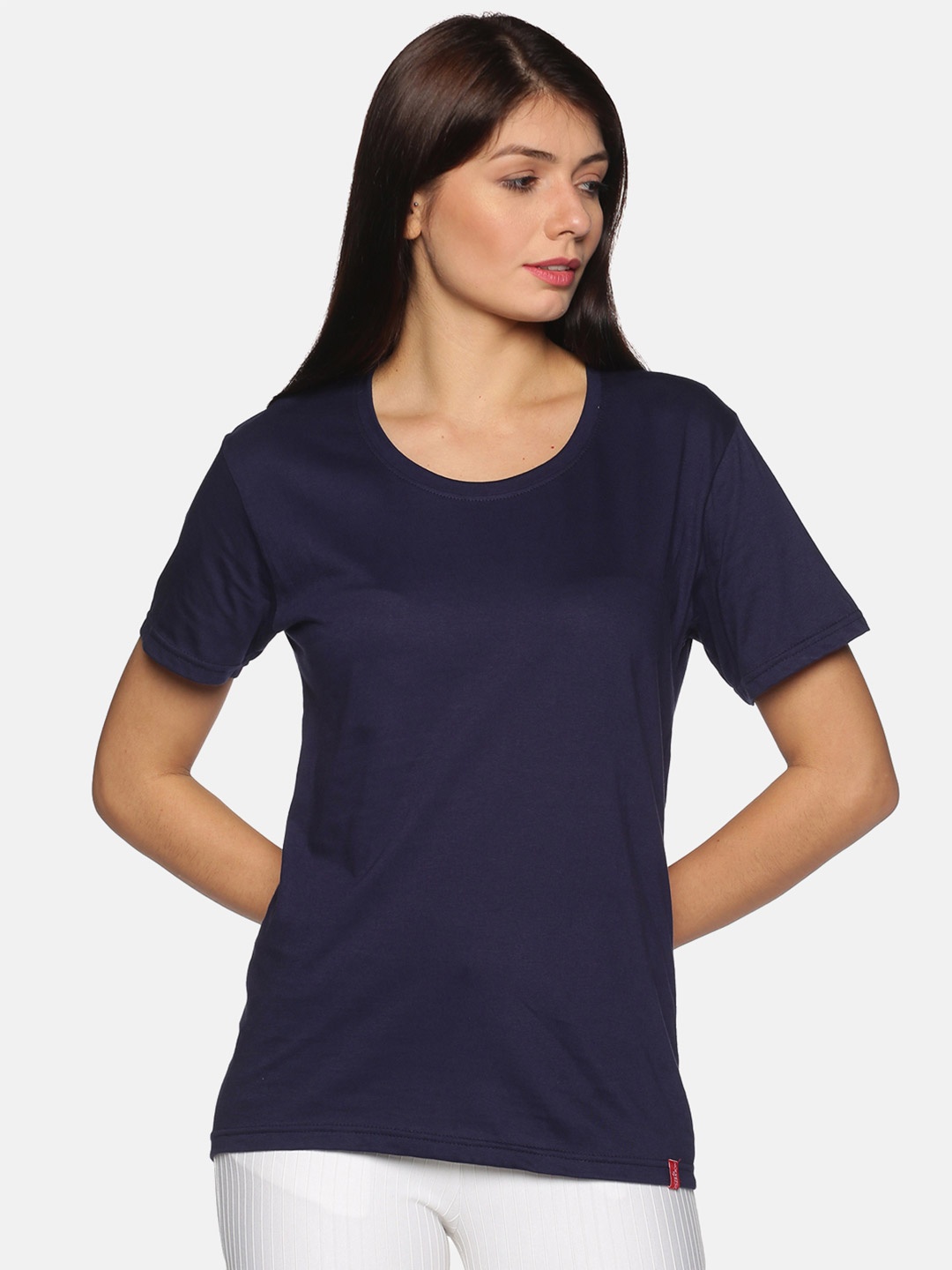 

NOT YET by us Women Navy Blue Cotton T-shirt