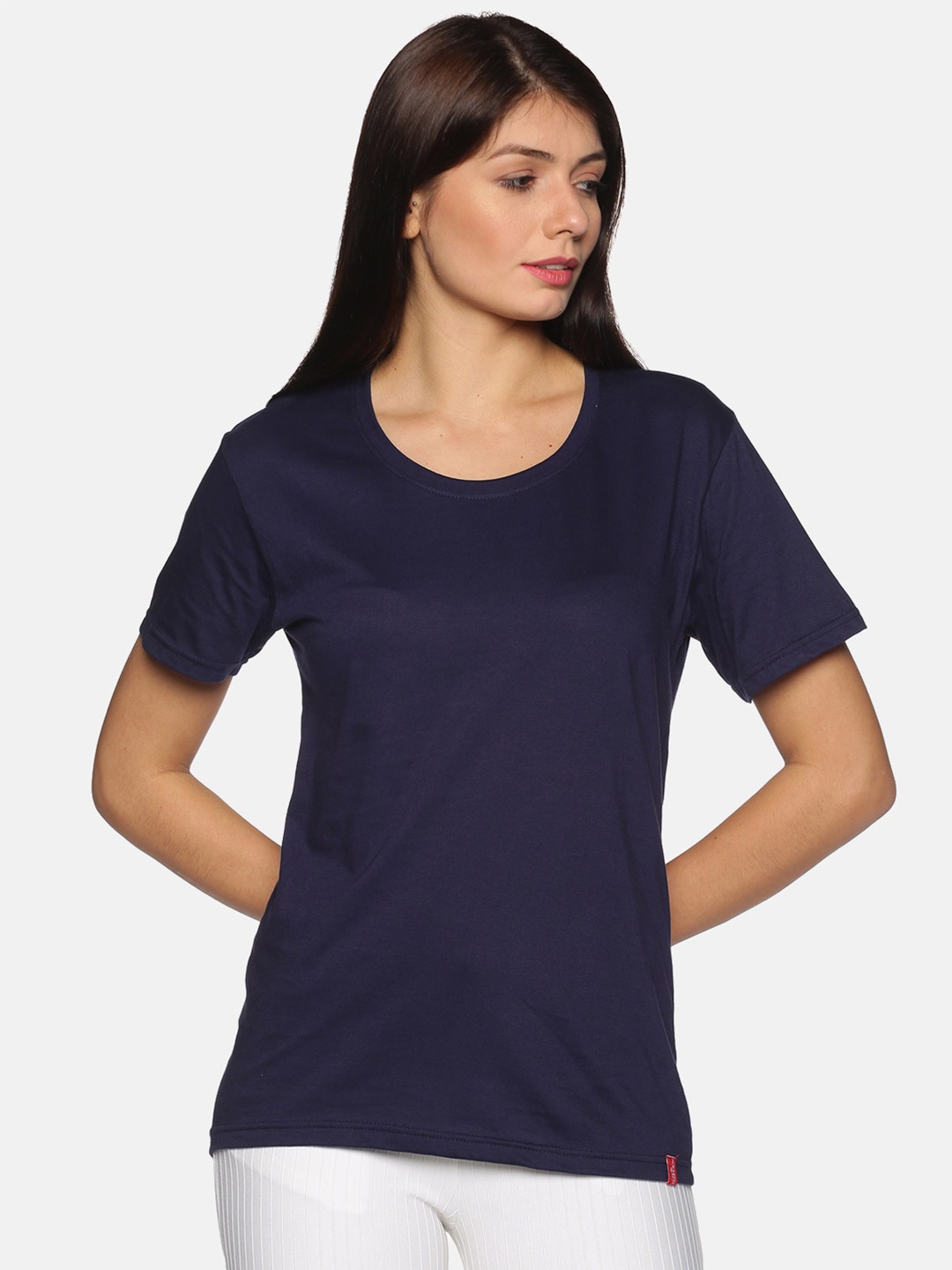 

NOT YET by us Women Navy Blue Cotton T-shirt