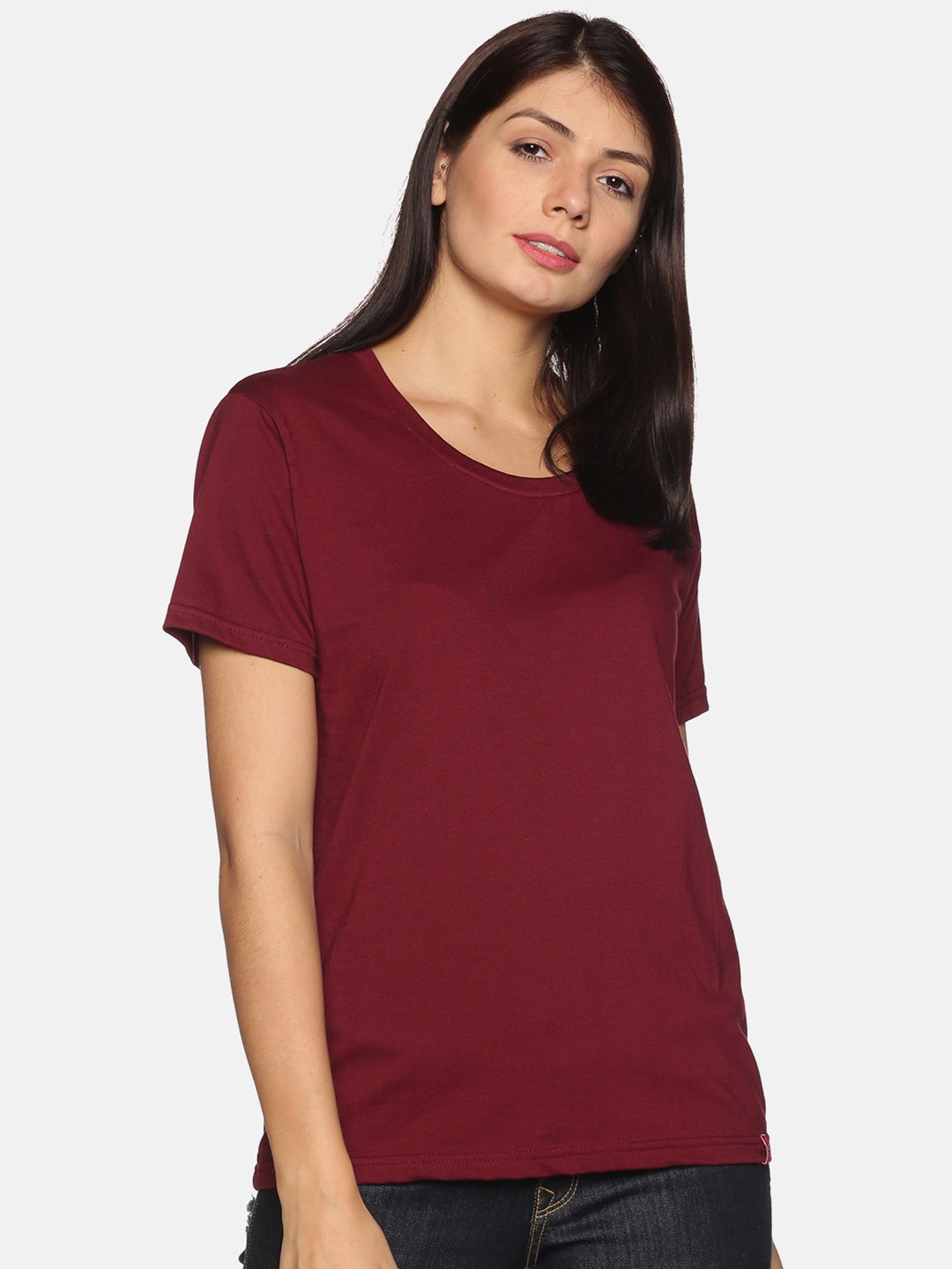 

NOT YET by us Women Maroon Cotton Round Neck T-shirt