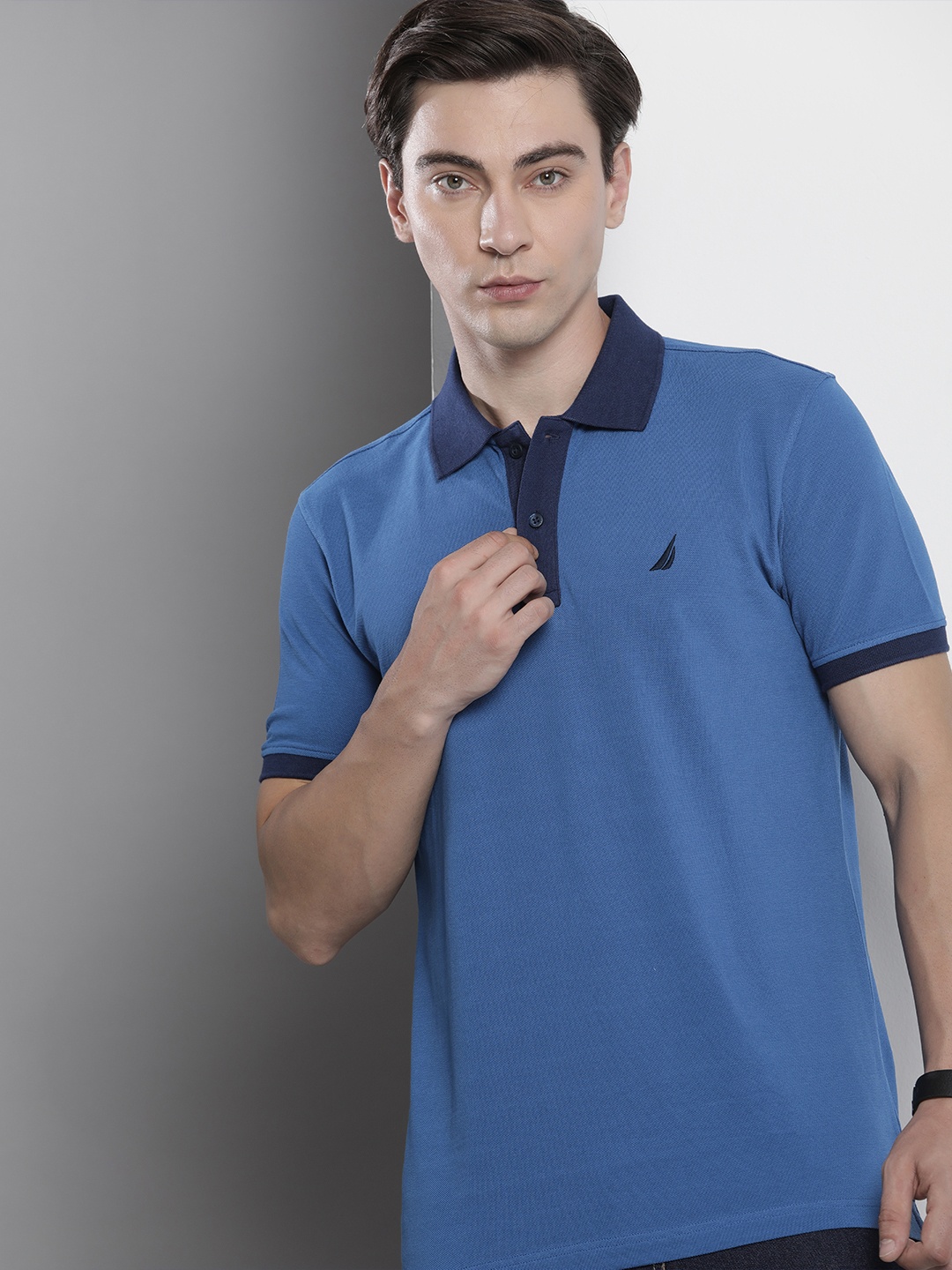 Nautica Men Blue Solid Pure Cotton Polo Collar T-shirt - buy at the ...