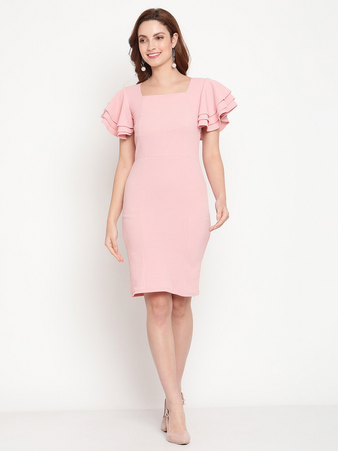 

Sugathari Peach-Coloured Sheath Dress