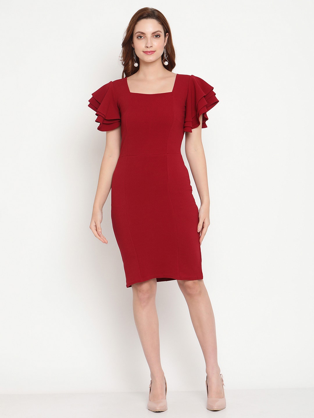 

Sugathari Maroon Sheath Dress