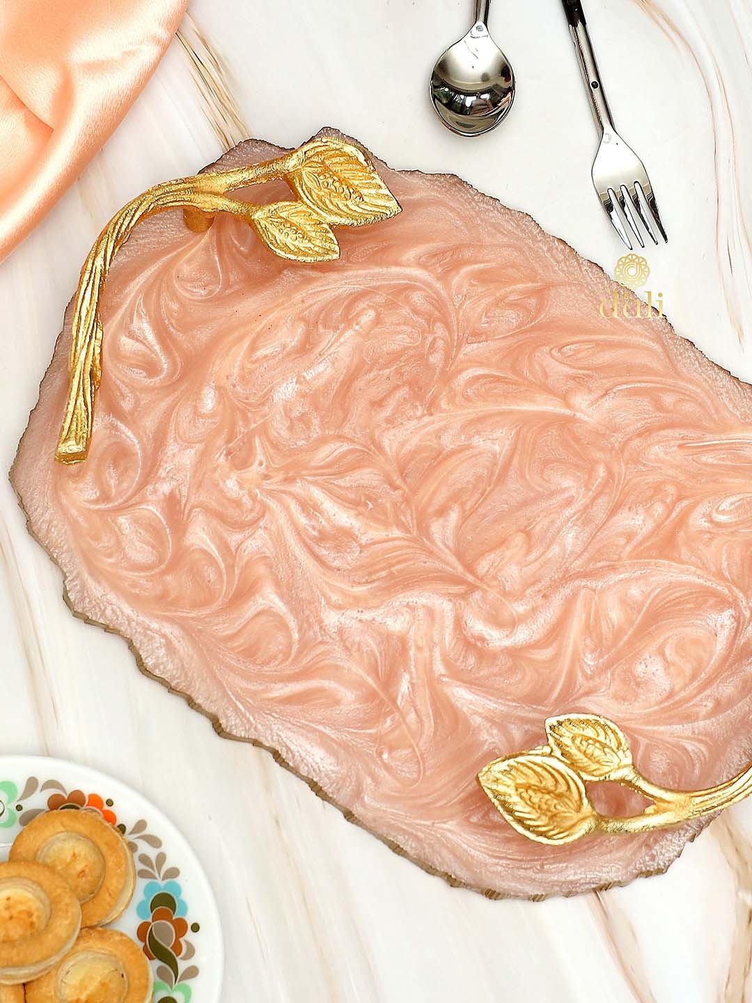 

DULI Pink & Gold-colored Solid Resin Serving Tray