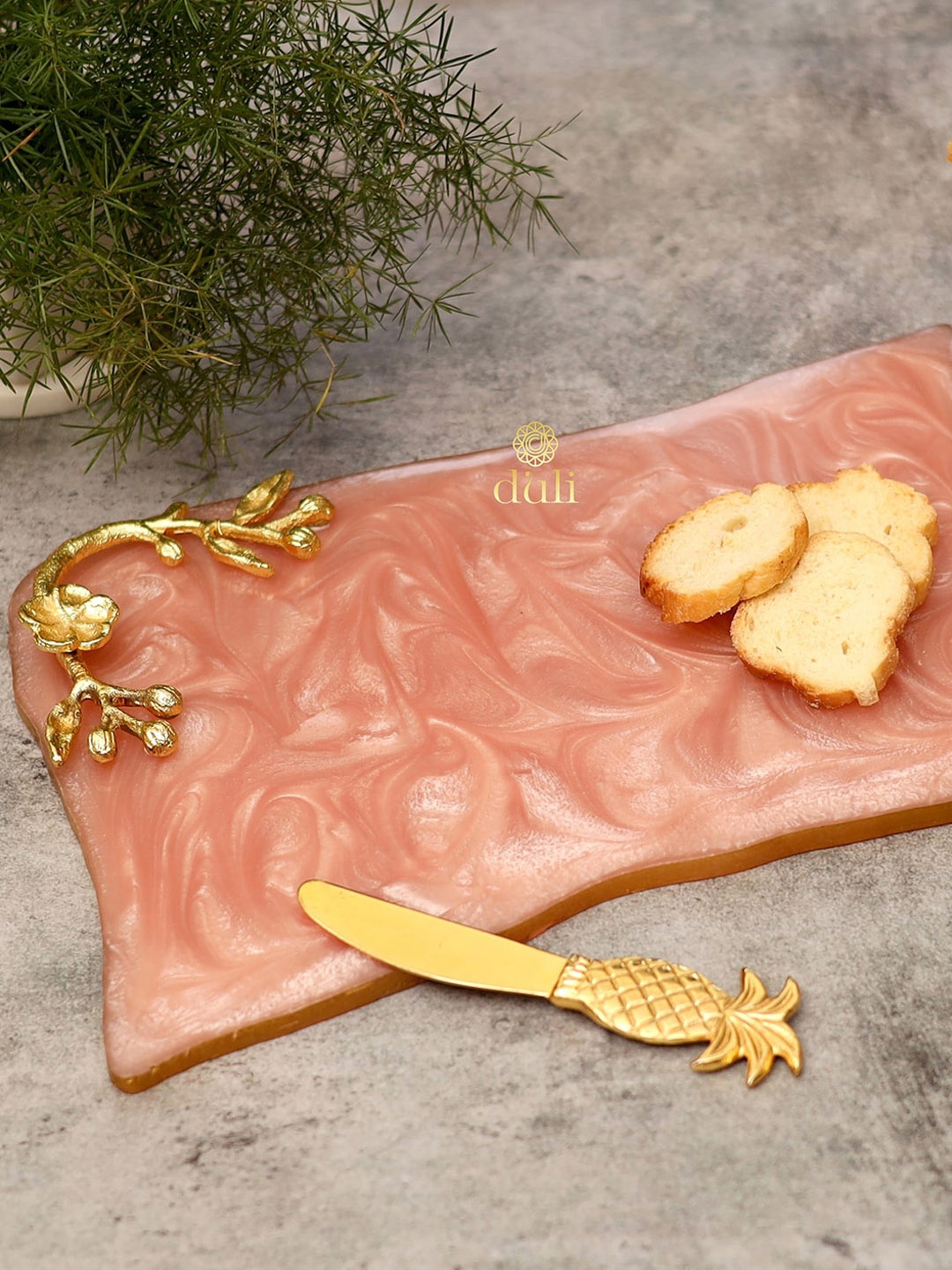 

DULI Pink & Gold-Coloured Solid Resin Serving Tray