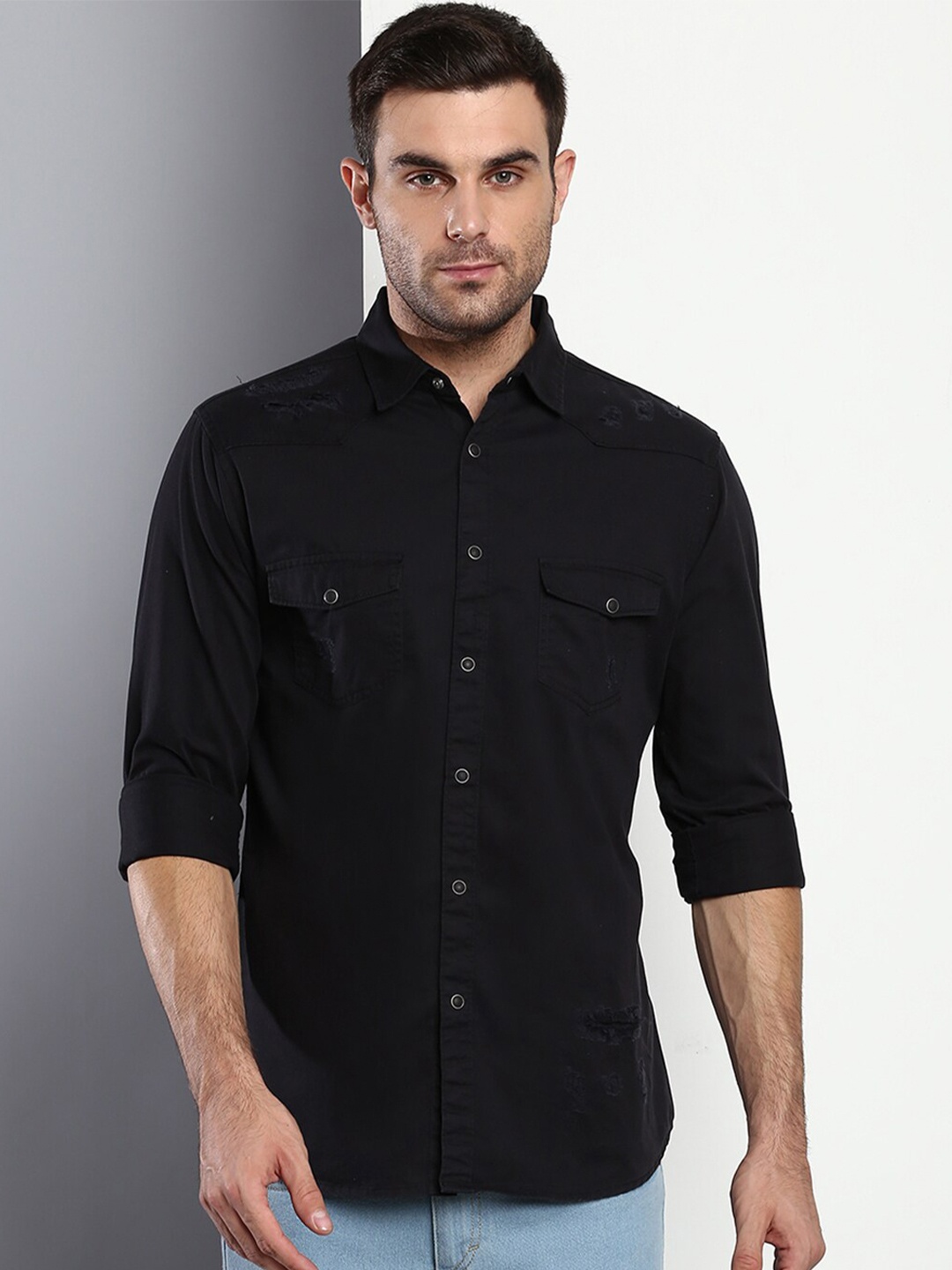 

Dennis Lingo Men Black Slim Fit Casual Shirt