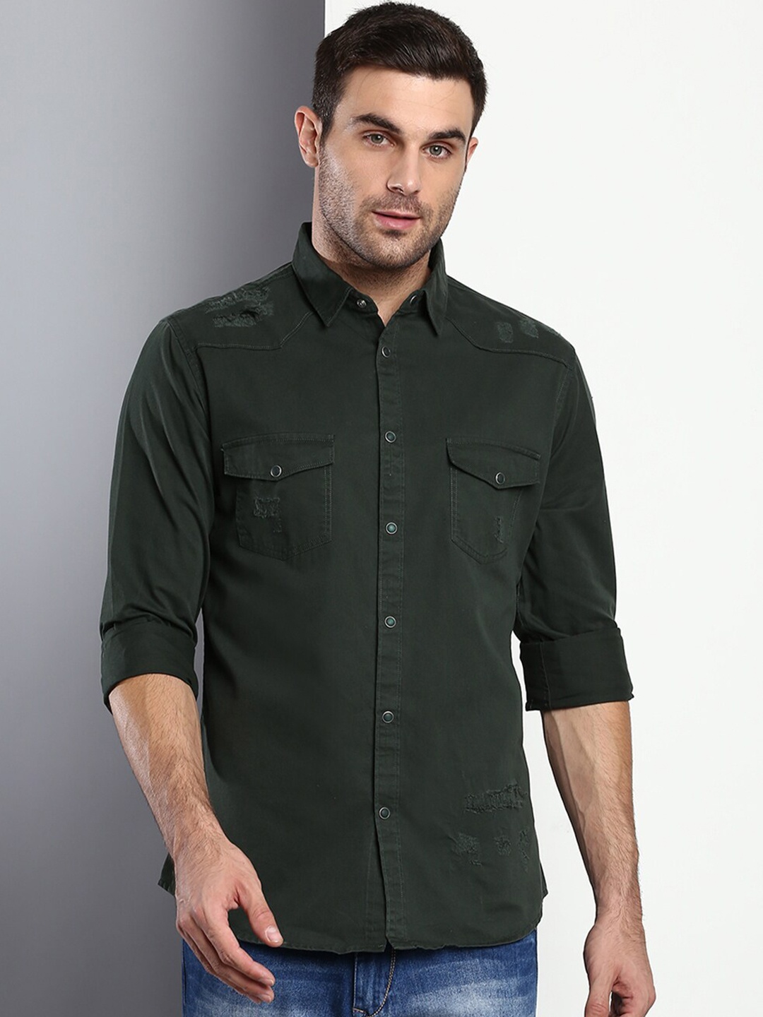 

Dennis Lingo Men Green Slim Fit Casual Shirt