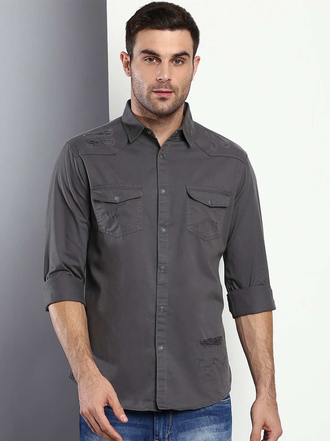 

Dennis Lingo Men Grey Slim Fit Casual Shirt