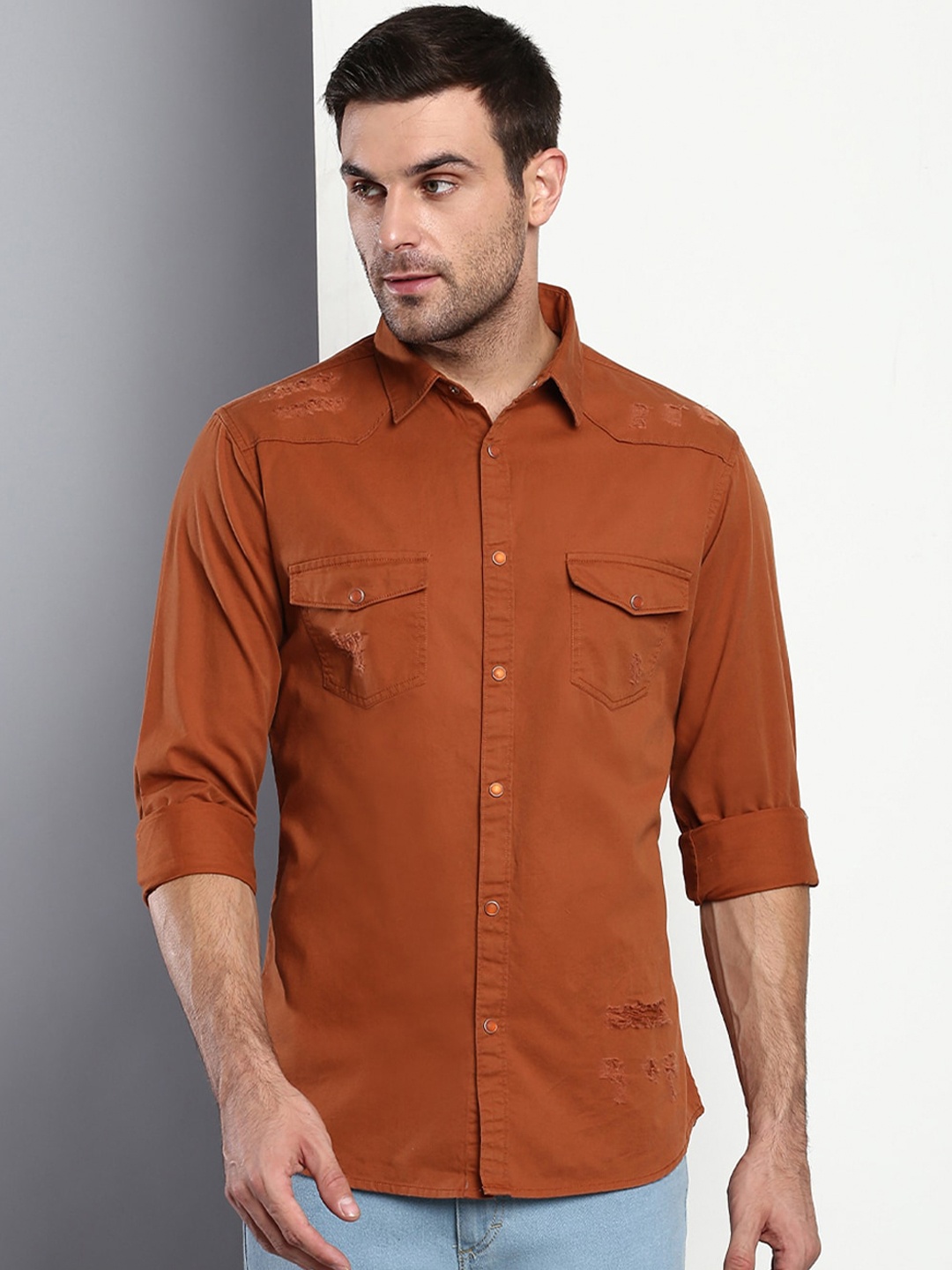 

Dennis Lingo Men Rust Slim Fit Casual Shirt