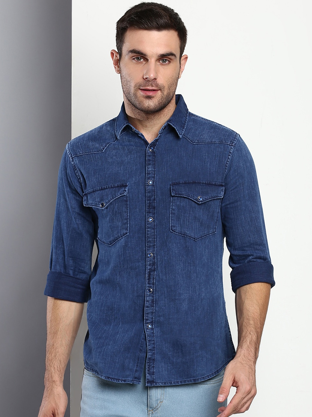 

Dennis Lingo Men Navy Blue Slim Fit Casual Shirt