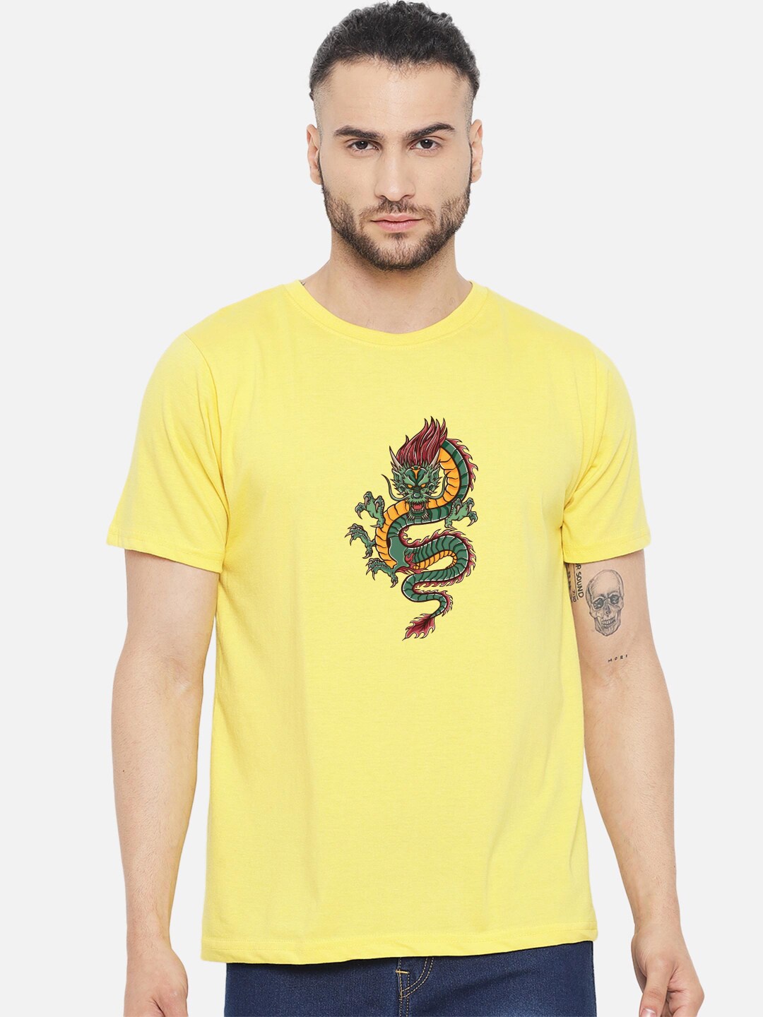 

FFLIRTYGO Men Yellow Printed Applique T-shirt