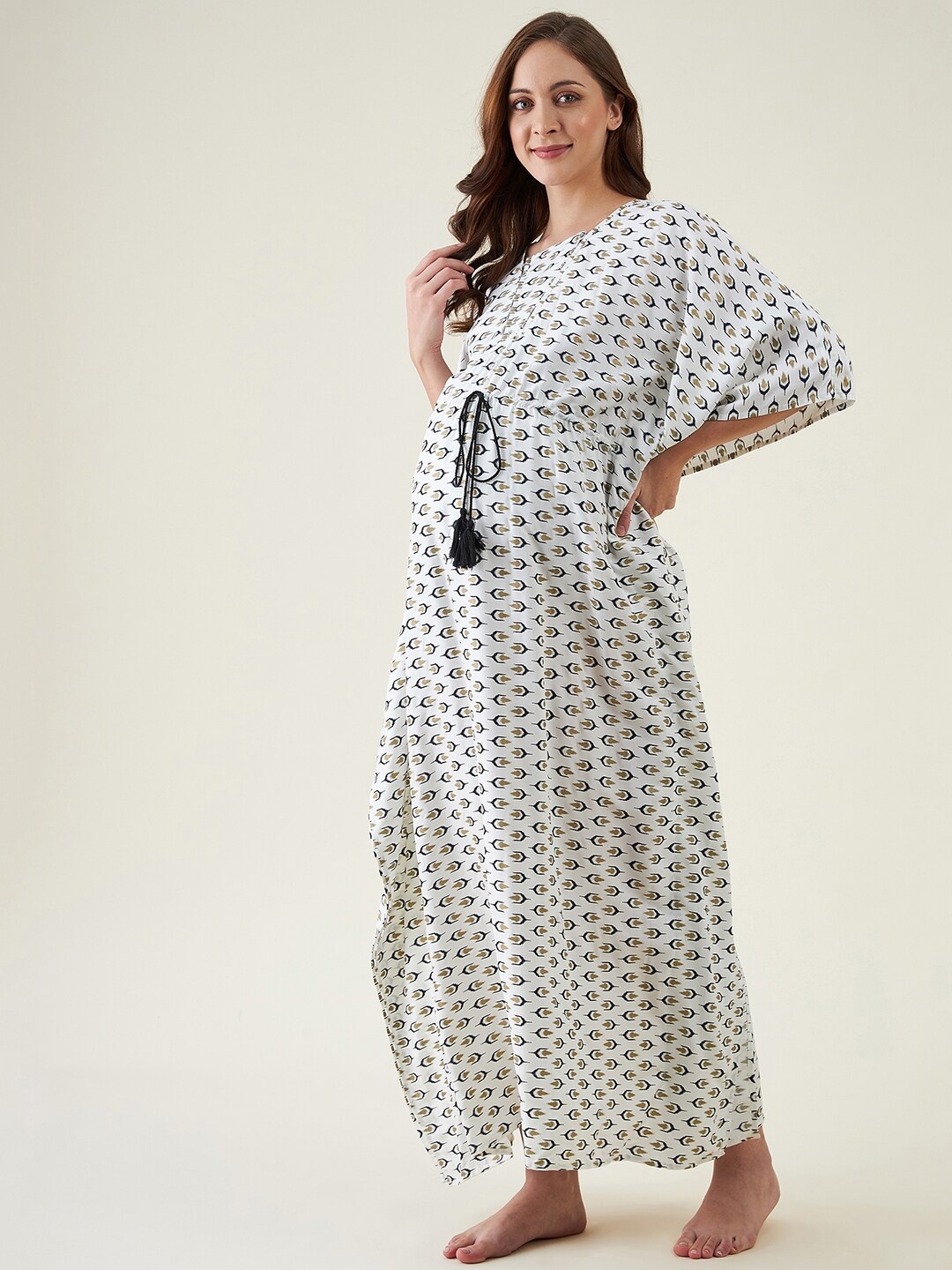 

The Kaftan Company White Printed Maxi Nightdress