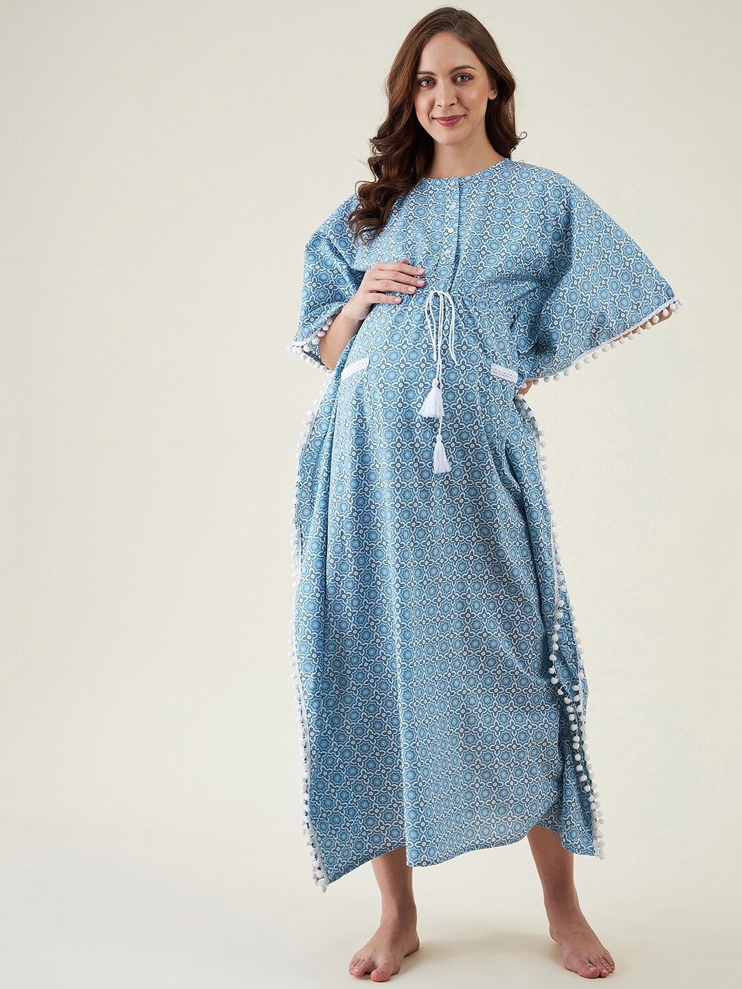 

The Kaftan Company Blue Printed Maxi Nightdress
