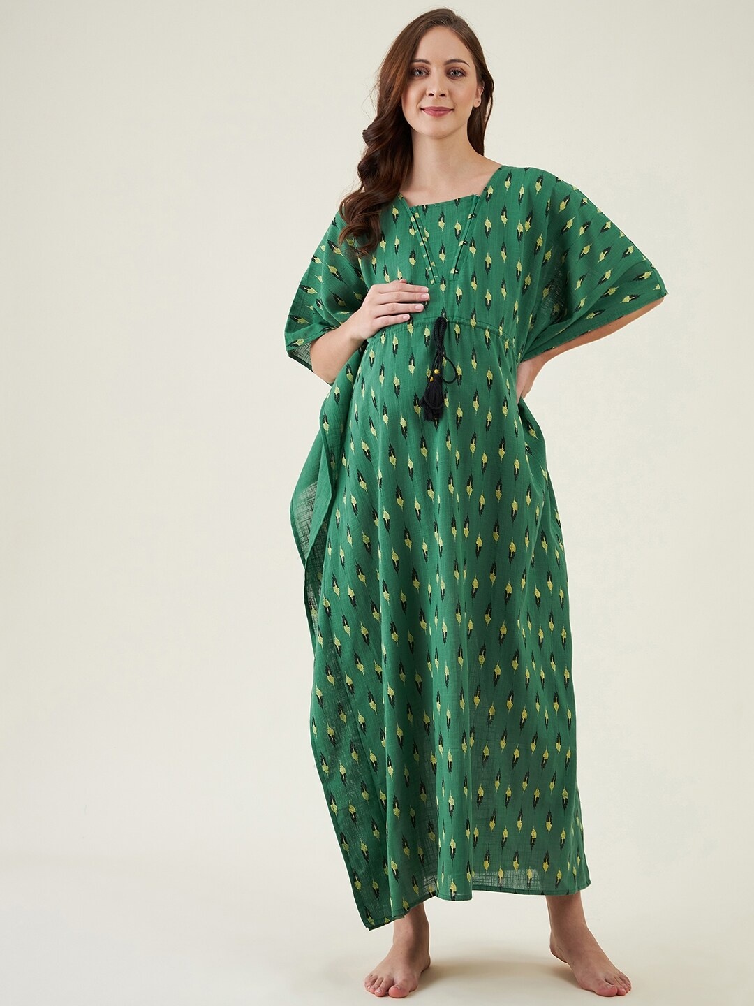 

The Kaftan Company Green Printed Maxi Nightdress