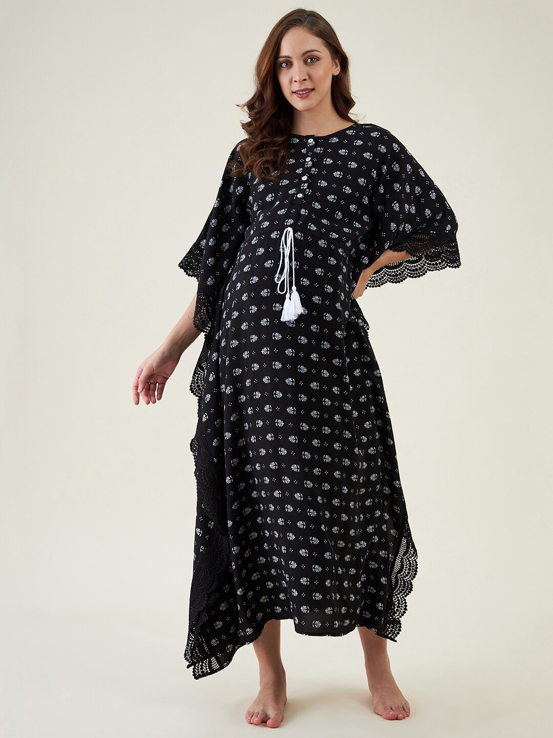 

The Kaftan Company Black Printed Maxi Nightdress