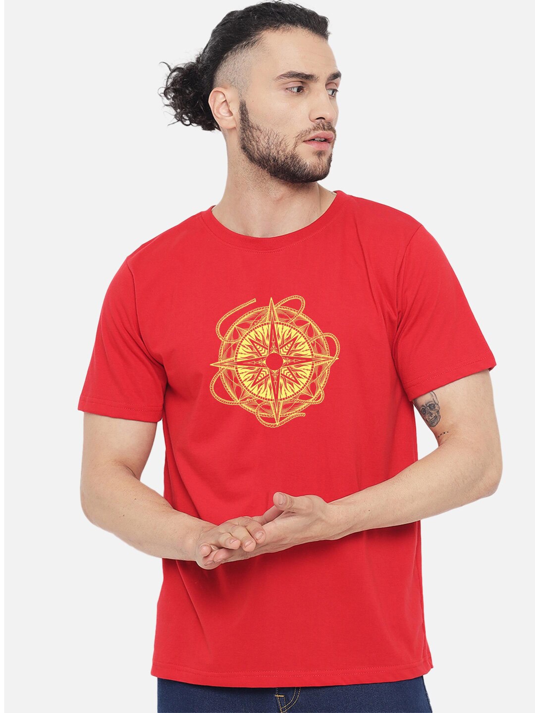 

FFLIRTYGO Men Red V-Neck Raw Edge T-shirt