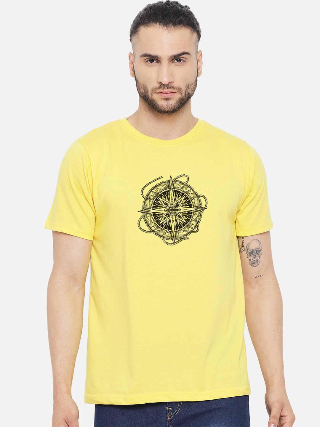 

FFLIRTYGO Men Yellow Raw Edge T-shirt
