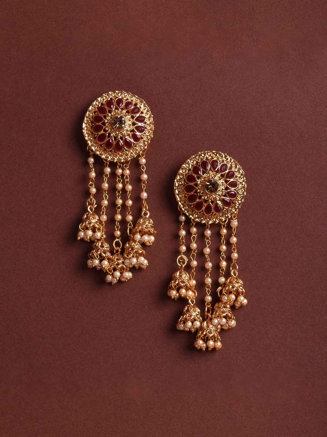 

STEORRA JEWELS Maroon Contemporary Drop Earrings