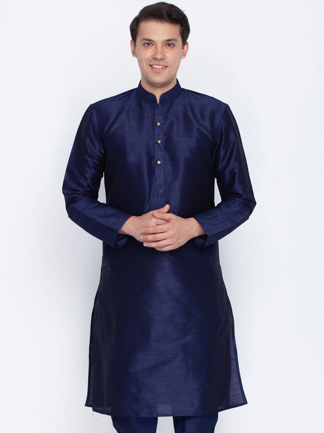 

VASTRAMAY Men Navy Blue Flared Sleeves Thread Work Kurta