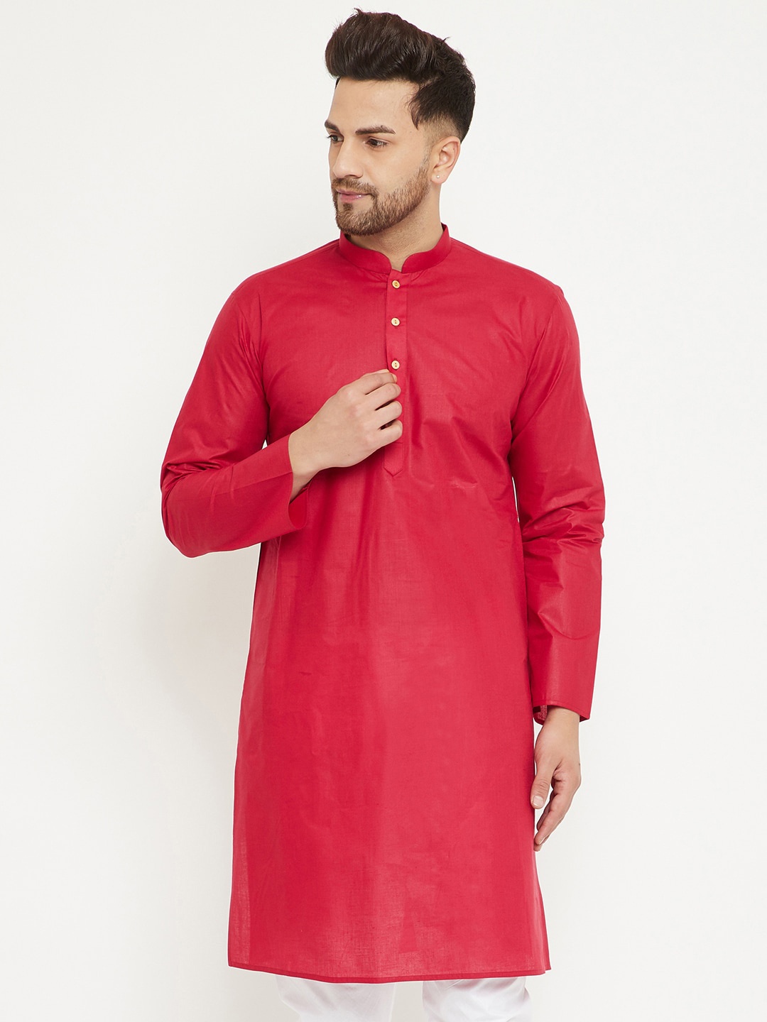 

VASTRAMAY Men Maroon Yoke Design Yoke Design Thread Work Kurta