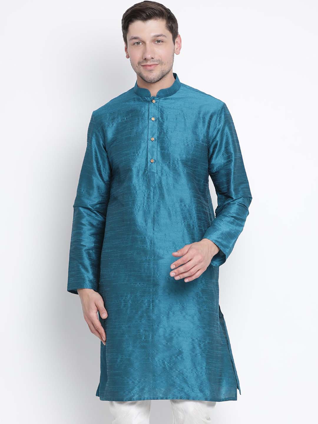

VASTRAMAY Men Turquoise Blue Thread Work Kurta