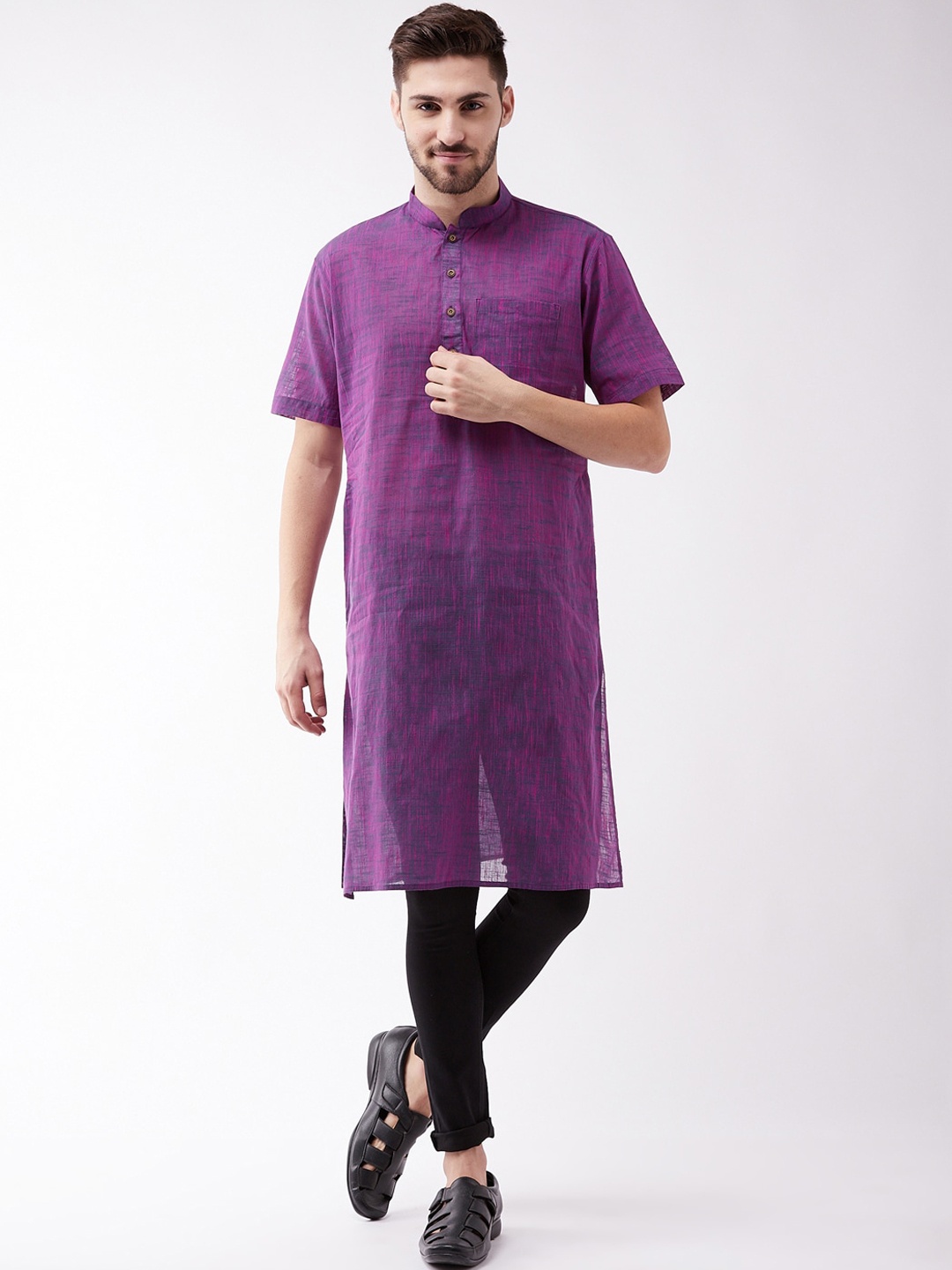 

VASTRAMAY Men Purple Thread Work Handloom Kurta