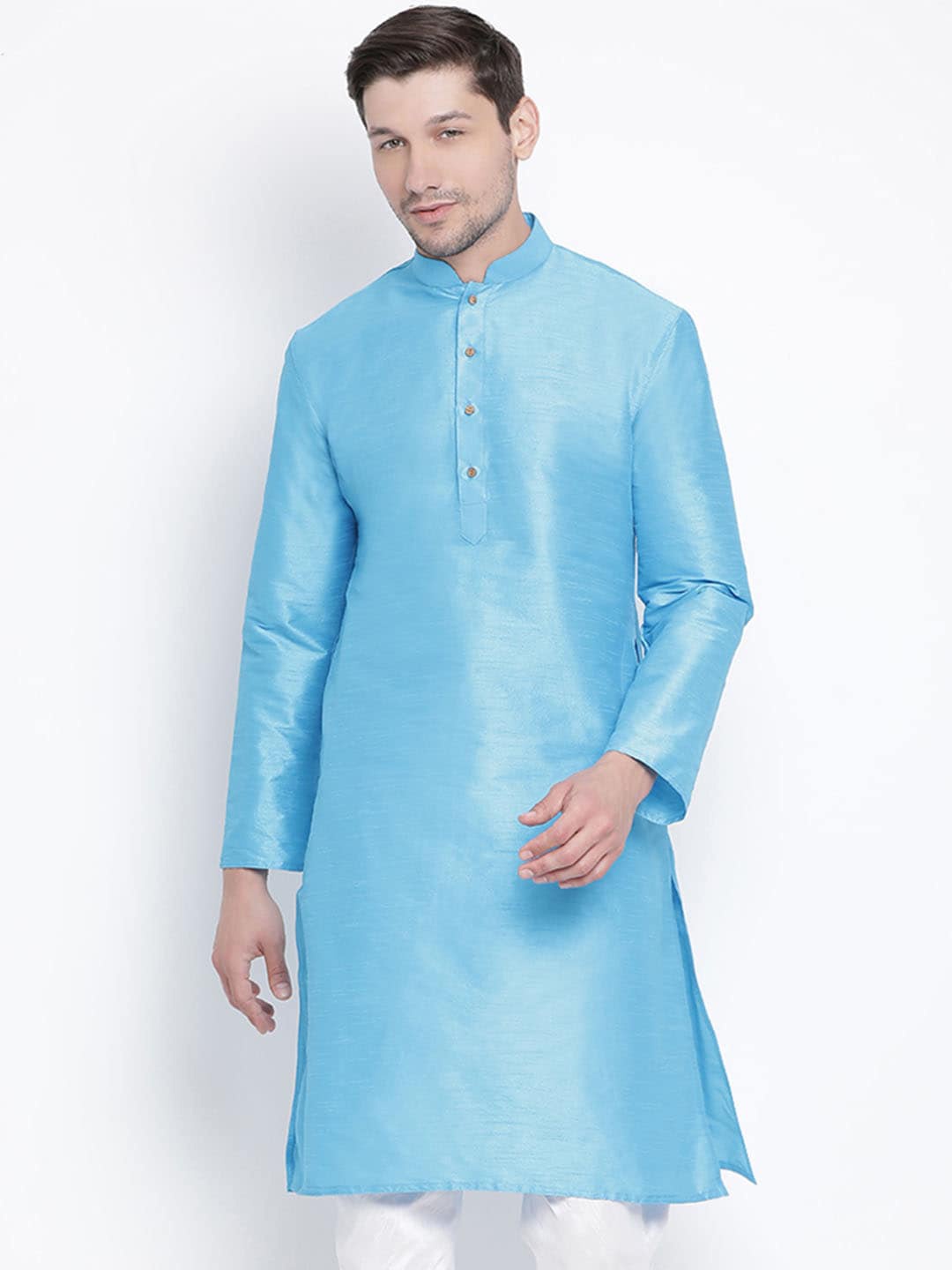 

VASTRAMAY Men Blue Flared Sleeves Thread Work Kurta