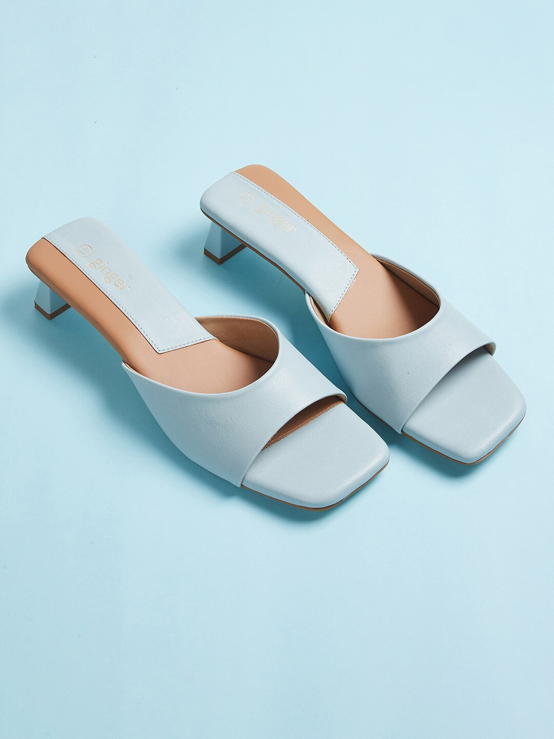 

Ginger by Lifestyle Blue Embellished Block Peep Toes
