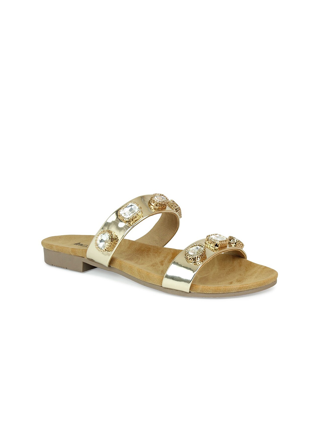 

Inc 5 Women Gold-Toned Embellished Open Toe Flats