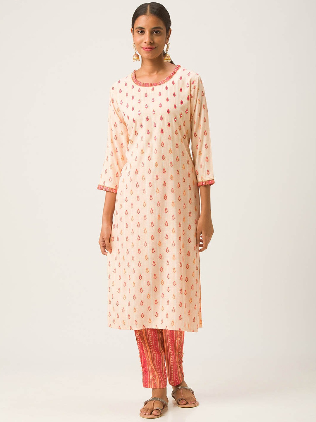 

ZOLA Women Orange Pleated Kurti with Trousers
