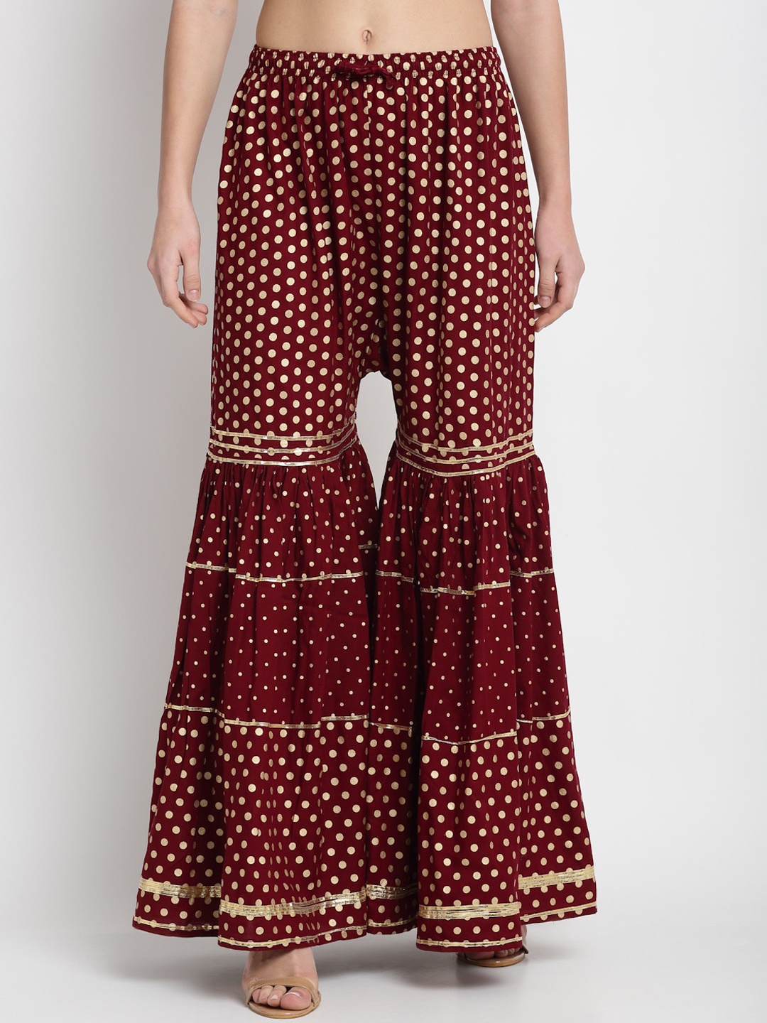 

Miaz Lifestyle Women Maroon Printed Relaxed Loose Fit High-Rise Easy Wash Trousers