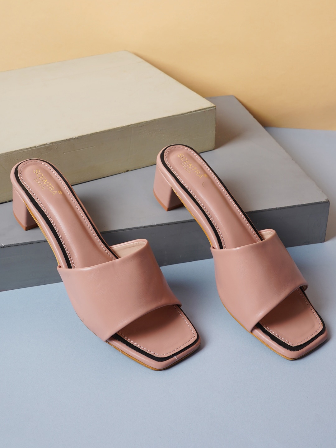 

SCENTRA Pink Colourblocked Block Pumps with Buckles