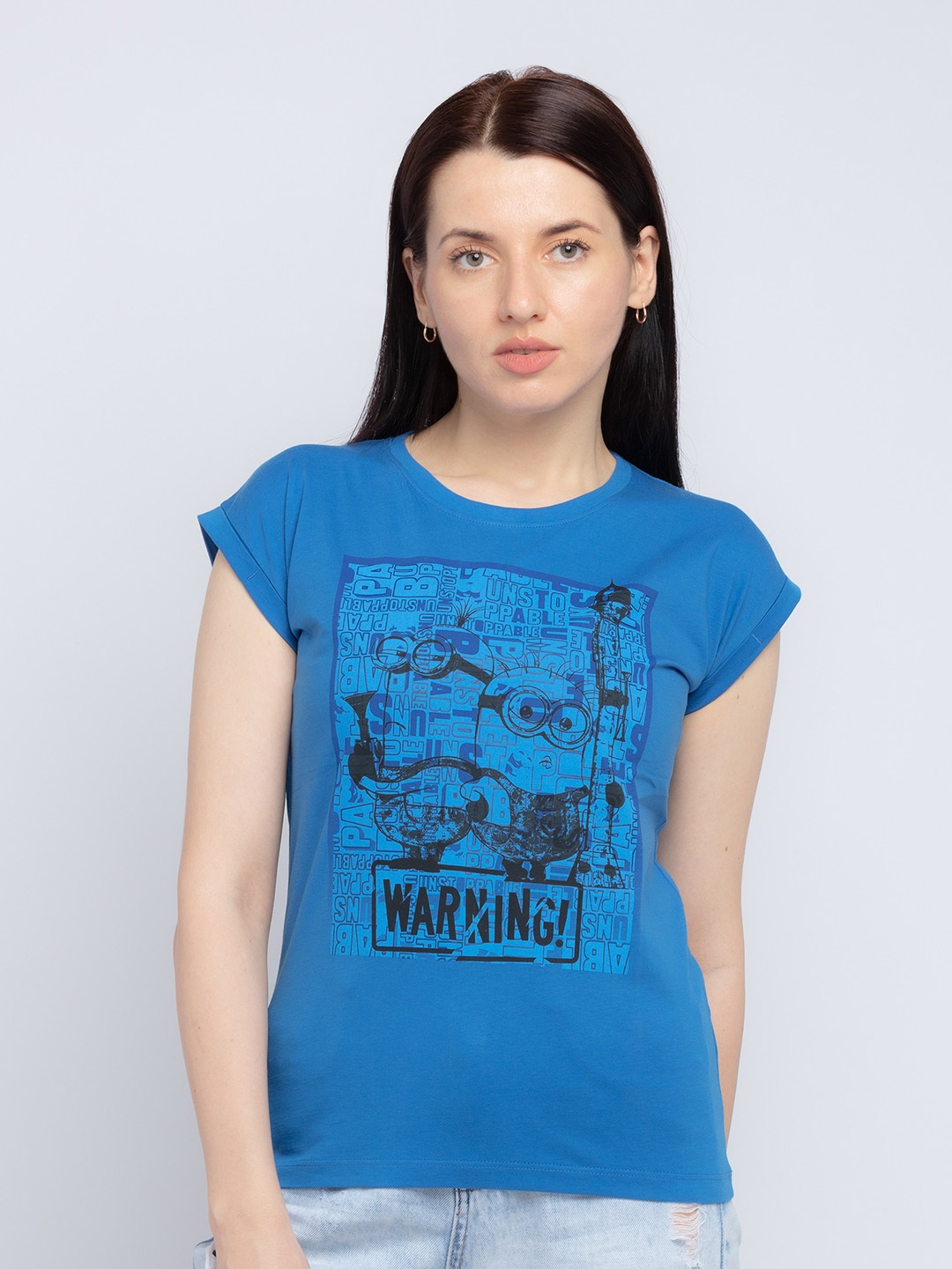 

Status Quo Women Blue Printed Extended Sleeves T-shirt