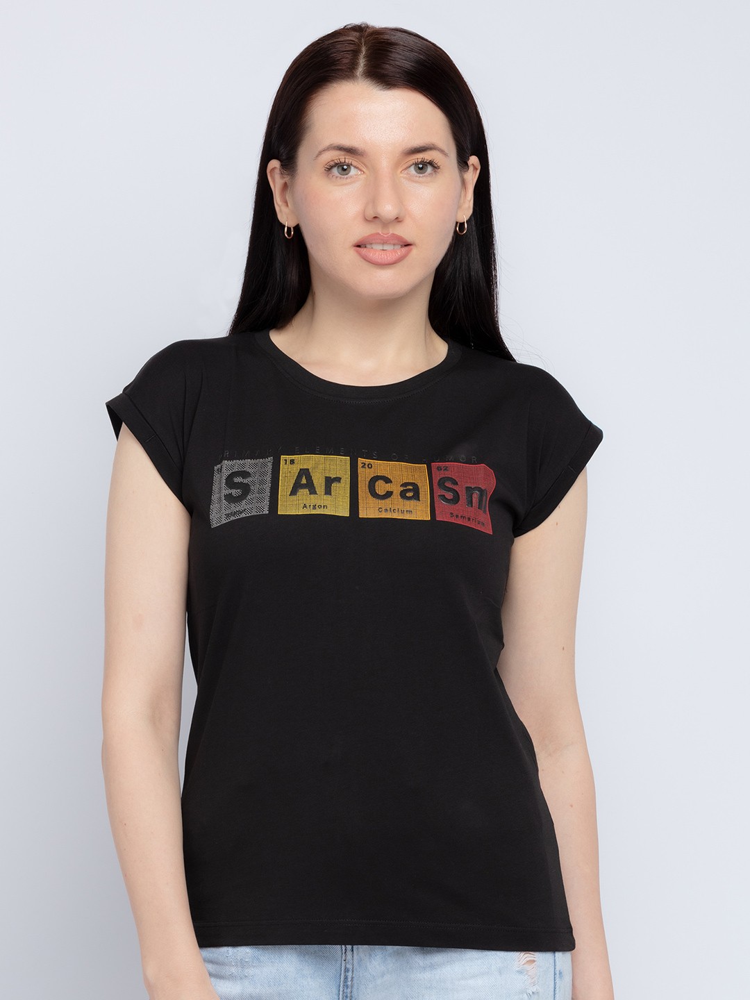 

Status Quo Women Black Typography Printed Extended Sleeves T-shirt