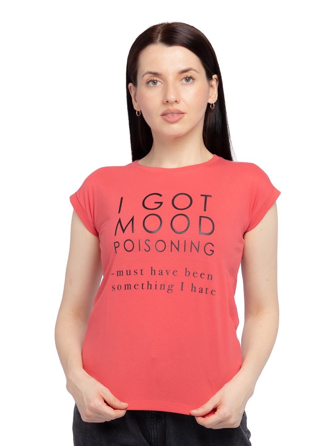 

Status Quo Women Orange Typography Printed Extended Sleeves T-shirt