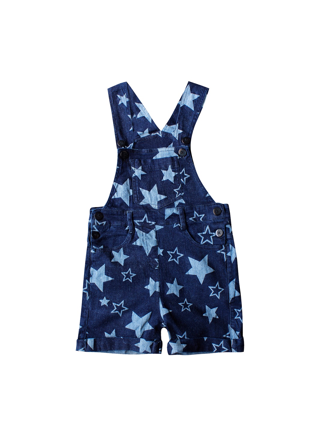 

KiddoPanti Girls Blue Printed Pure Cotton Dungarees