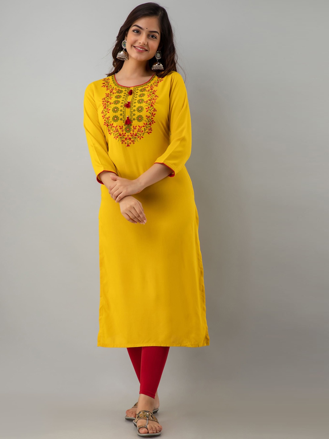 

KIMAYRA Women Mustard Yellow Flared Sleeves Kurta