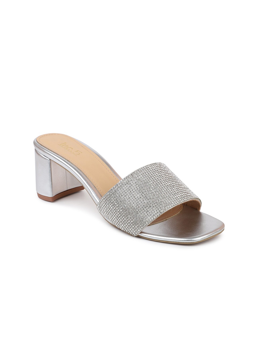 

Inc 5 Women Silver-Toned & Silver-Toned Ethnic Comfort Sandals