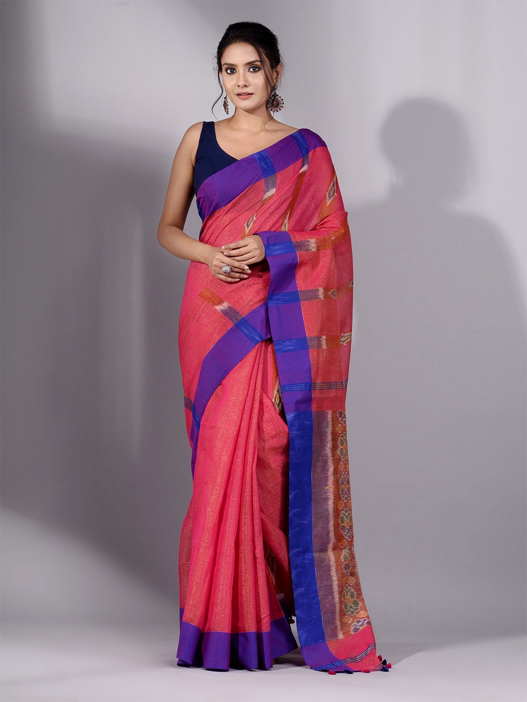 

Charukriti Red & Blue Woven Design Pure Cotton Saree