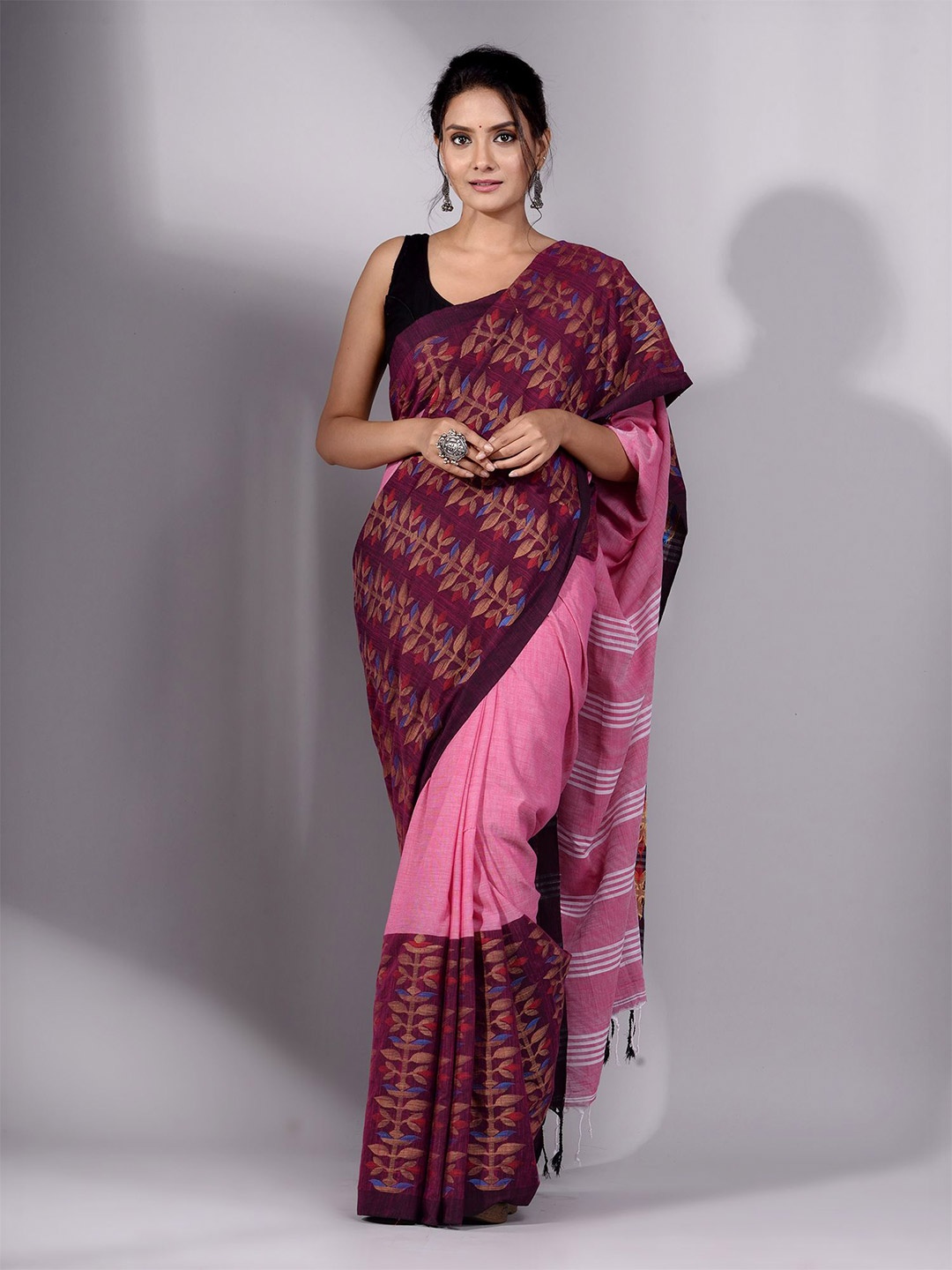 

Charukriti Pink & Maroon Woven Design Pure Cotton Saree