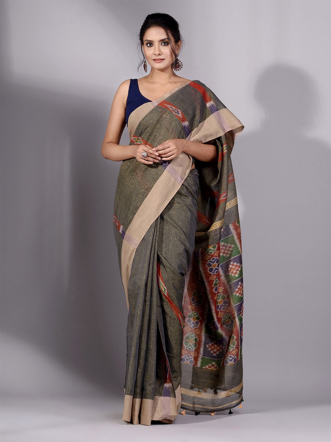 

Charukriti Green & Blue Woven Design Tissue Saree